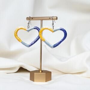 Y2K 2000's Blue Yellow Baby Blue Glitter Heart Dangle Earrings